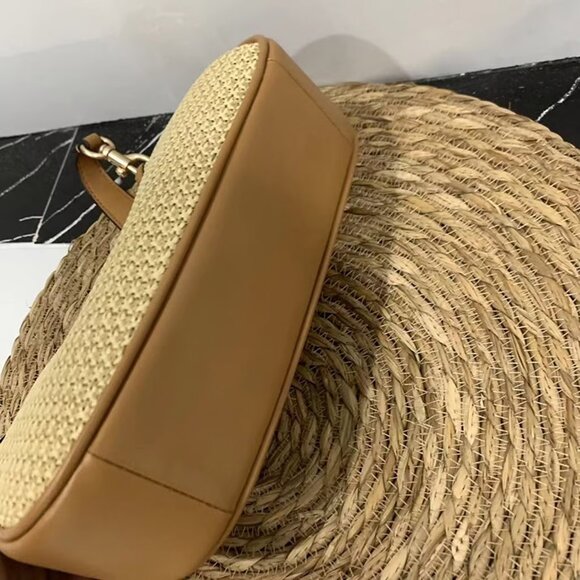 Coach Teri 2way Shoulder Bag Crossbody Straw Smooth Leather Latte Multi CR350 - Picture 6 of 7